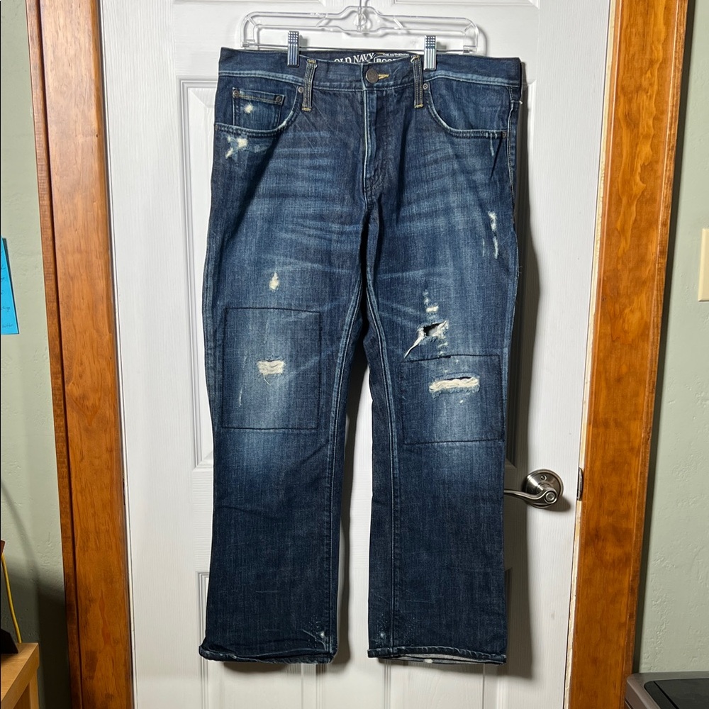 Old Navy Men's Straight Jeans in Dark Blue with Distressing